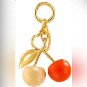 Bag Charm Keychain Purse Gold and Orange Cherry 4.5x3in